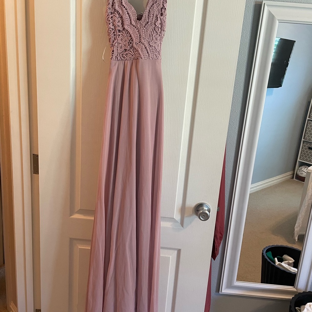 Lulu's Pink V-Neck Maxi Gown
